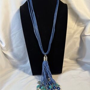 Jules B Blue Tassel Necklace with Beaded Accents.